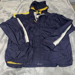 Vintage Misty Harbor Windbreaker Jacket Mens XXL Navy Yellow Hooded Nylon 90s